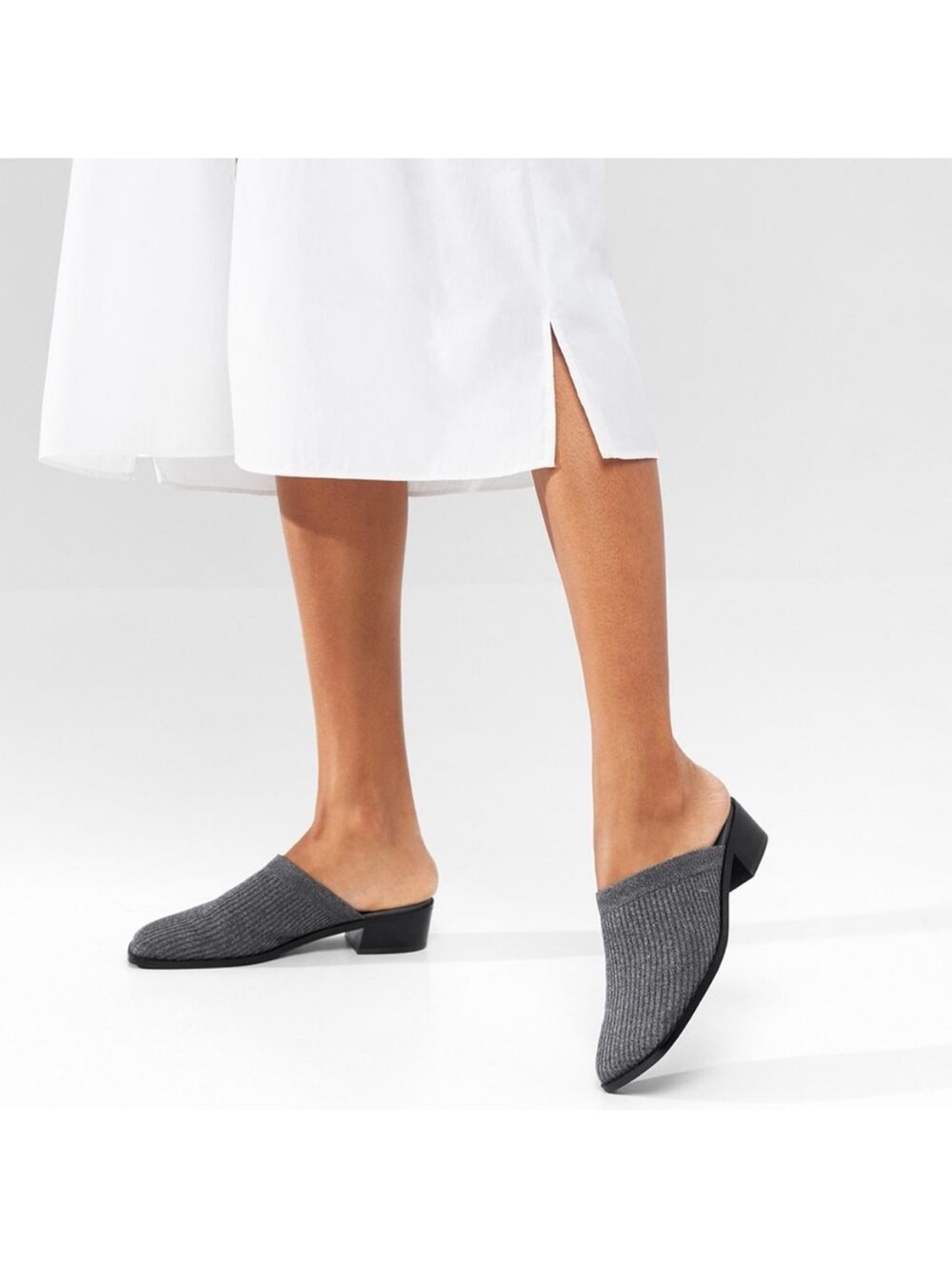 Vivaia Grey Giselle Square Toe Knit Mule